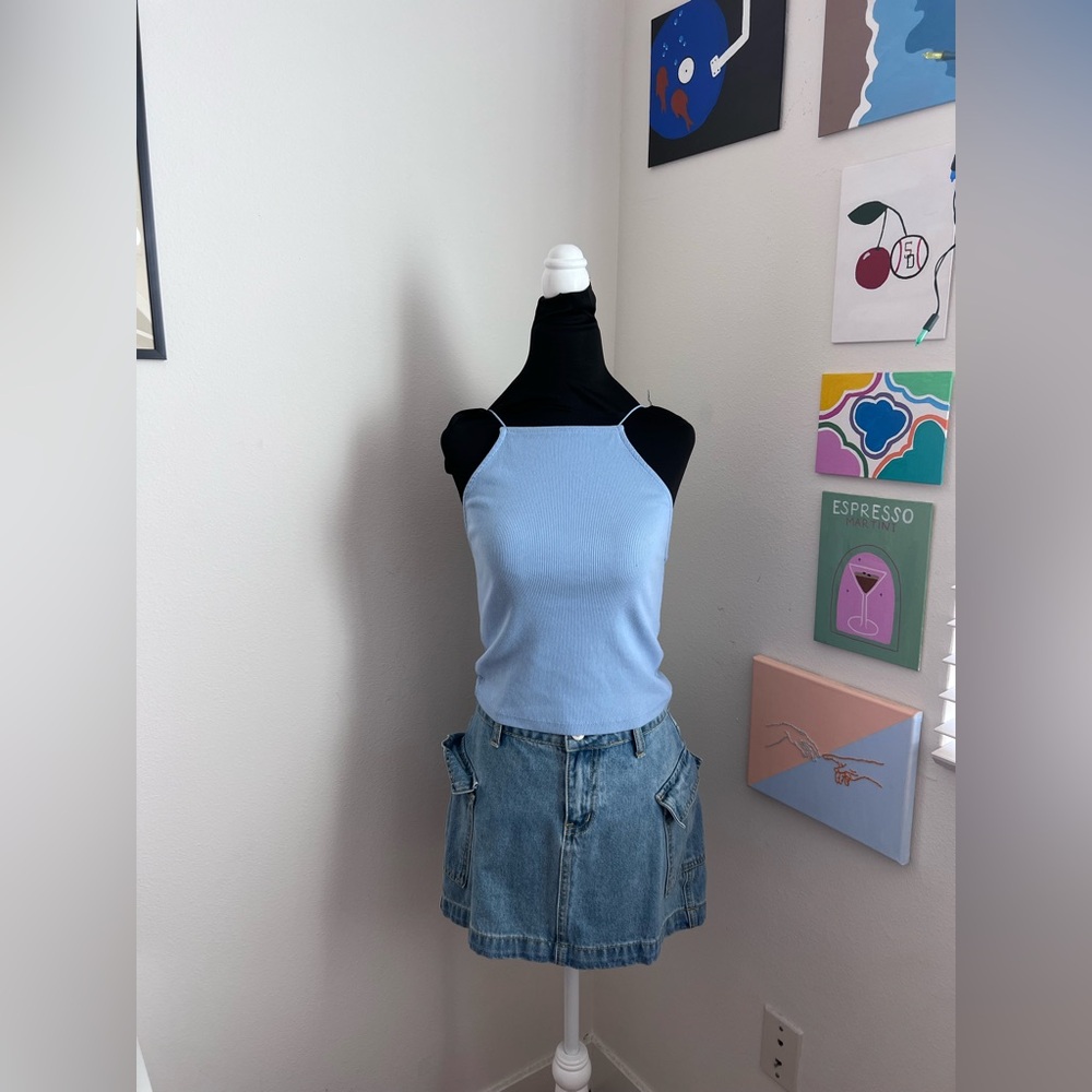 Baby Blue Ribbed Halter Tank Top